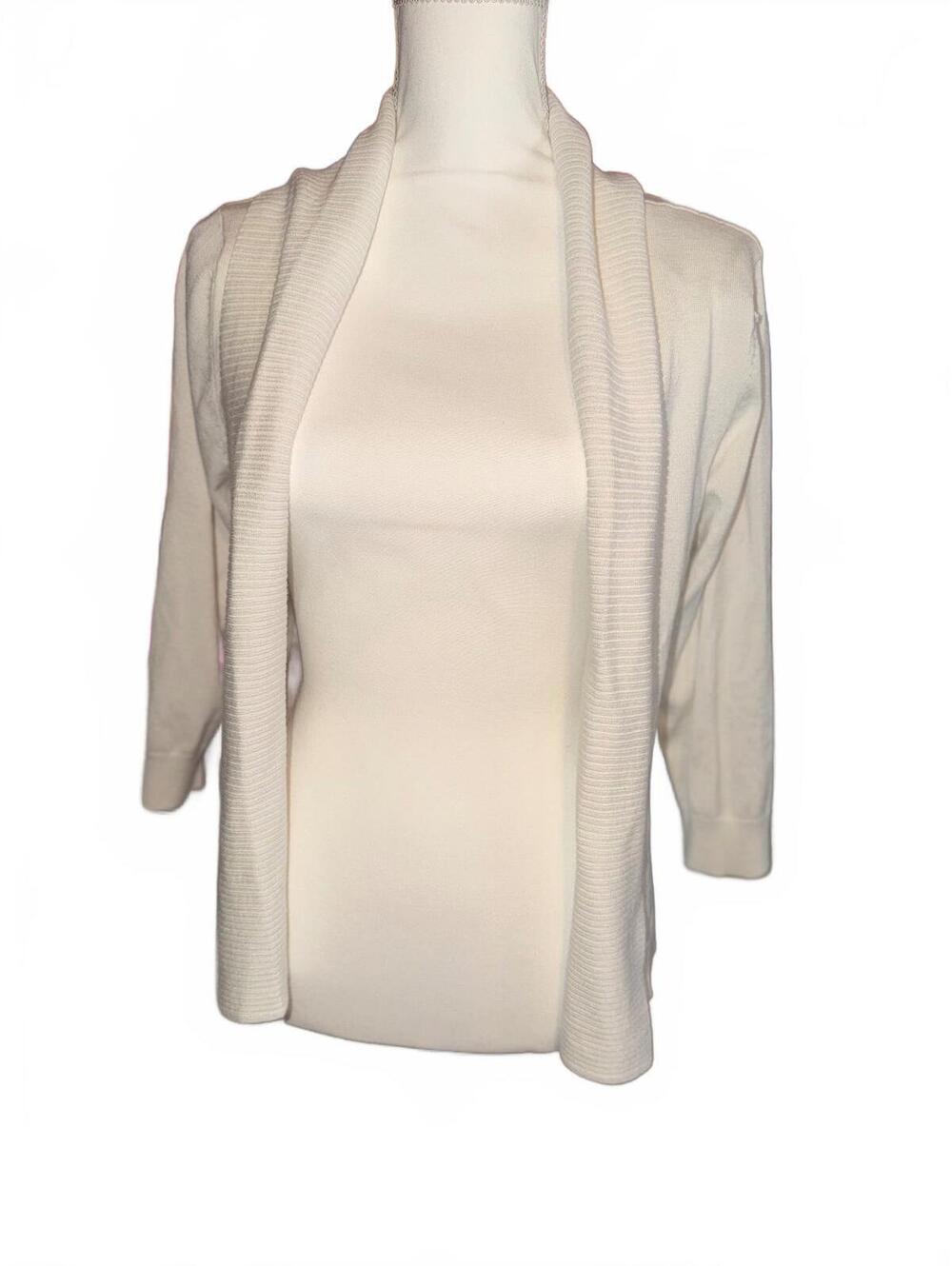 89th & Madison Ivory Open Front Cardigan Sweater 3/4 Sleeve Size L